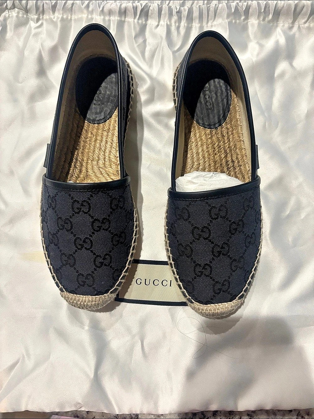 Gucci GG Canvas Espadrille Flat Black & Beige